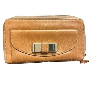 Chloe Lily Leather Long Zip Bow Wallet Tan